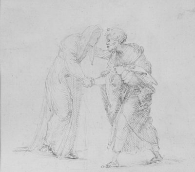 Verso : Composition de deux figures représentant la rencontre de Joachim et Anne, WA1846.204 - Raffaello Sanzio Raphael